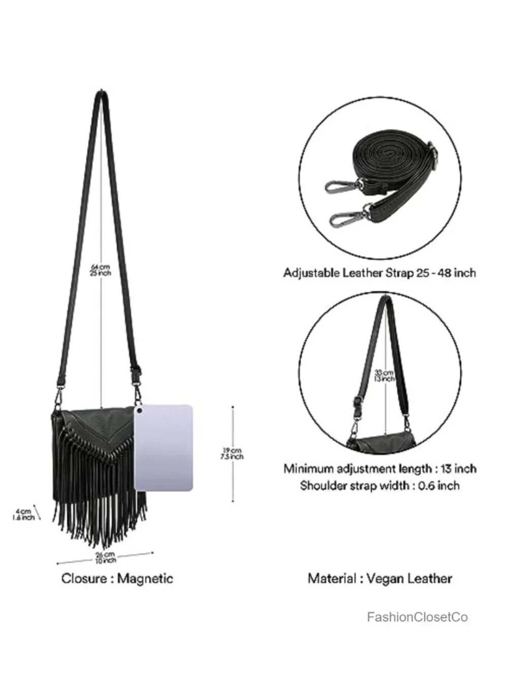 PU Leather Hobo Fringe Crossbody Tassel Purse Vintage Flap Envelope Handbag